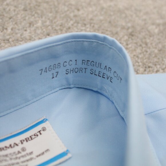 Vintage Sears Dress Shirt Mens 17 Blue Perma Prest Ultressa Polyester S/S Button - Picture 7 of 12